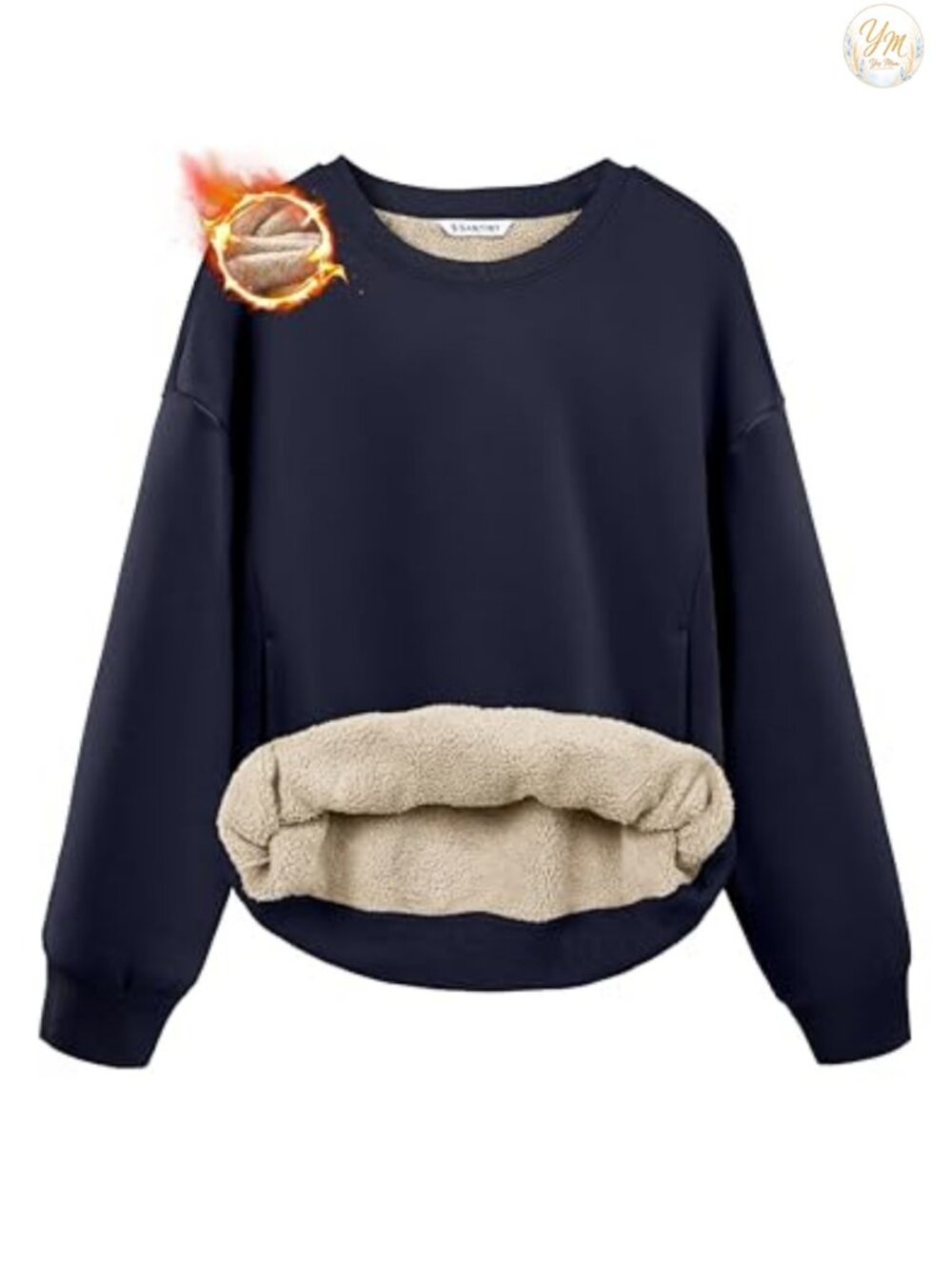 Sherpa Lined Fleece Sweatshirt Warm Winter Pullover Cozy Crewneck with Pockets
